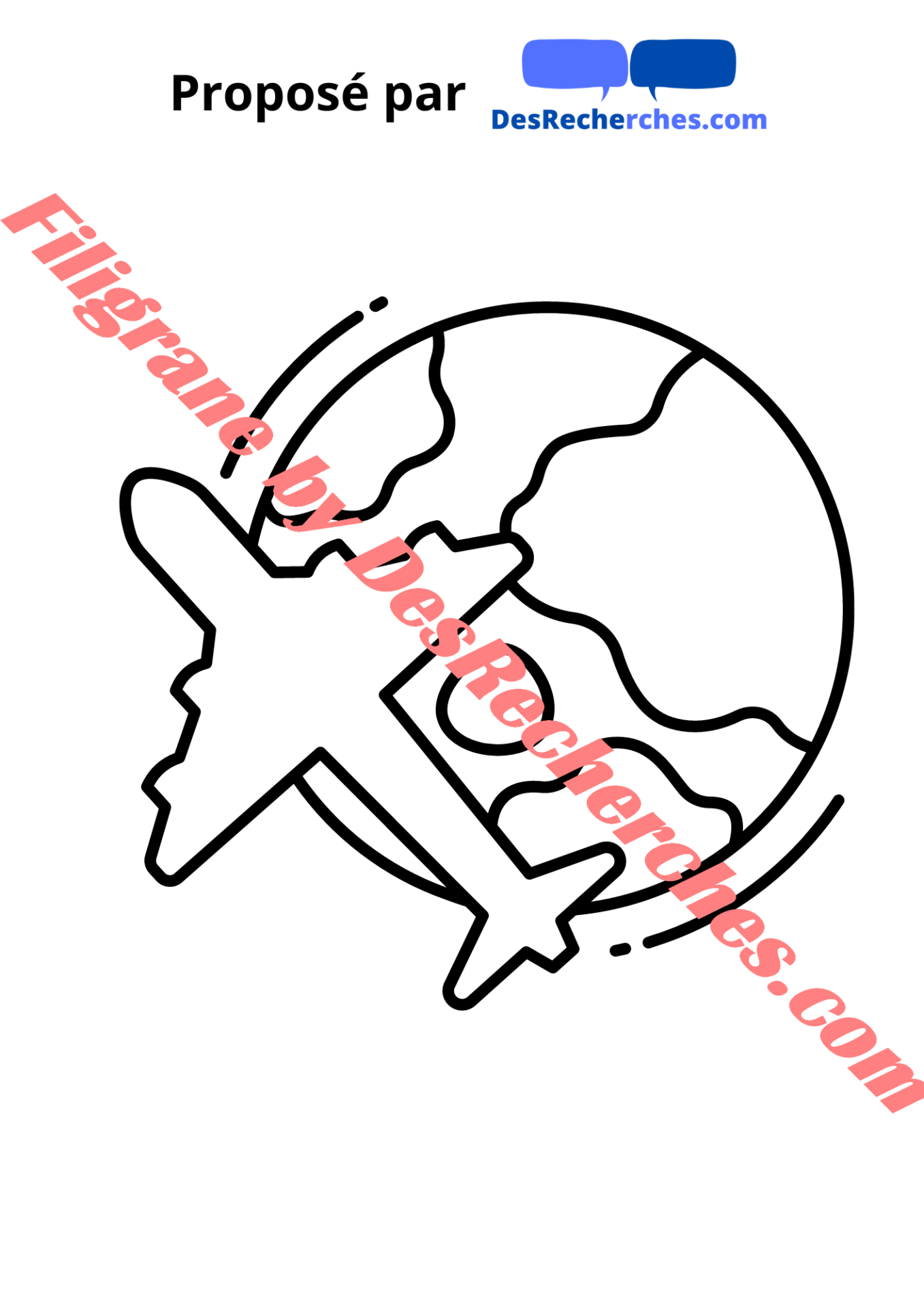 Coloriage Avion et carte monde - 062023-1 - filigrane